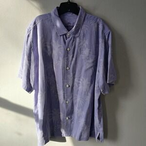 Tommy Bahama Mens‎ Sz XXL Button Down Shirt Purple 100% Silk Short Sleeve Floral